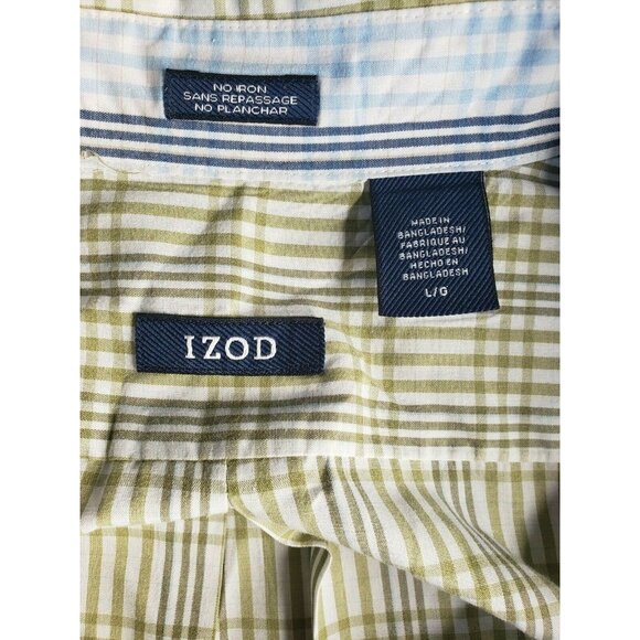 Izod Easy Care Men’s Large Long Sleeve Shirt – Yellow Blue Plaid Button Down - Picture 4 of 8